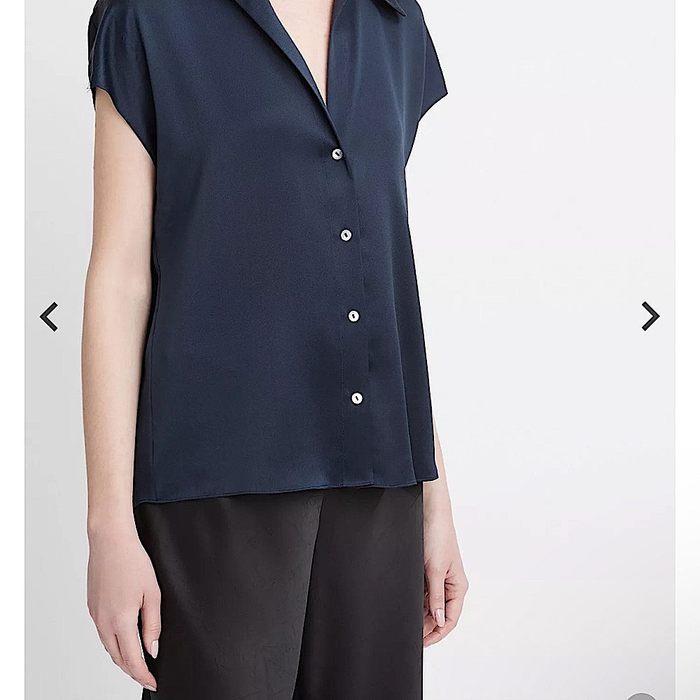 Vince Silk Cap-Sleeve Ruched-Back Blouse